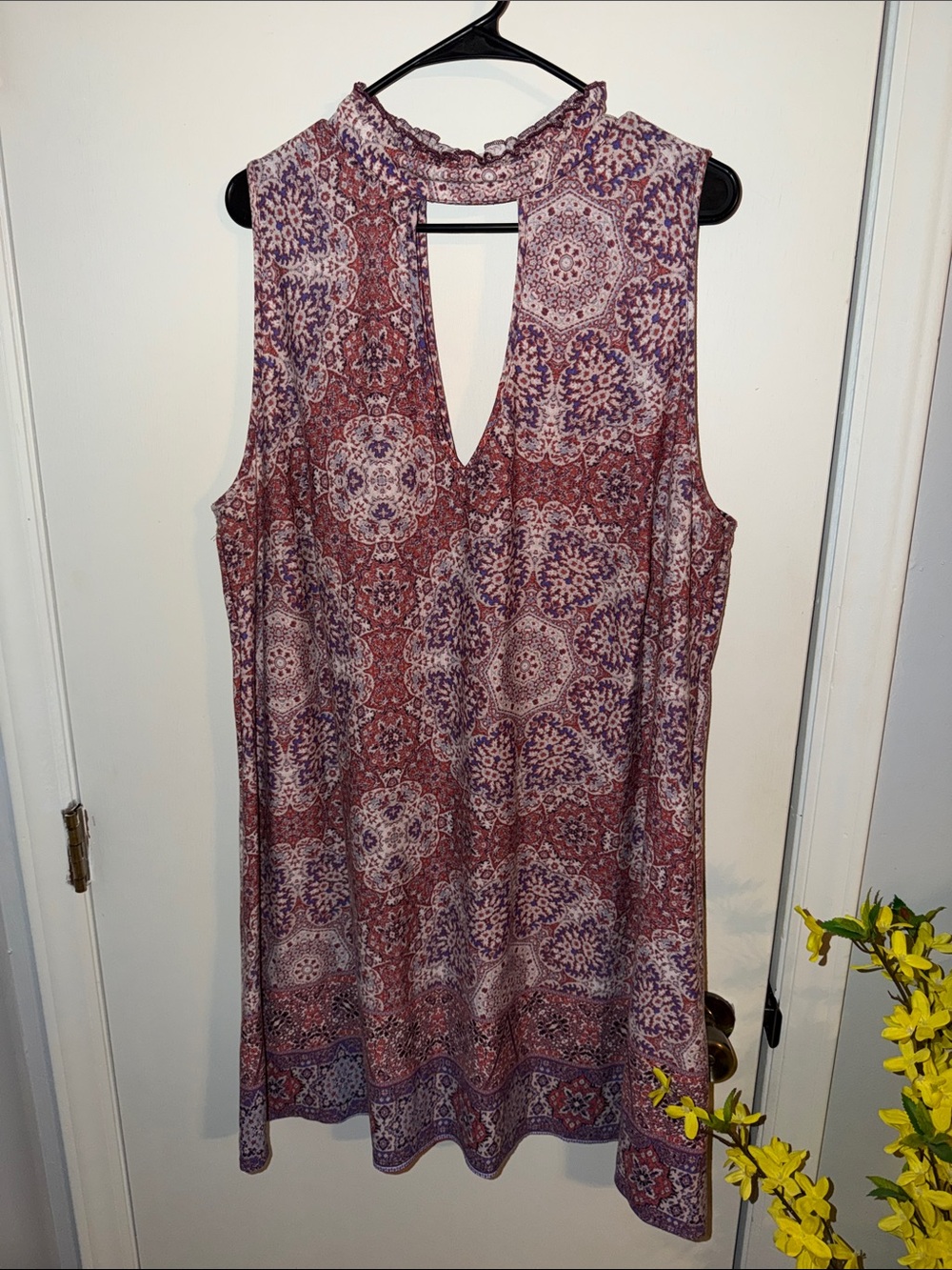 Speechless Purple and Rust Patterned Sleeveless Midi Dress